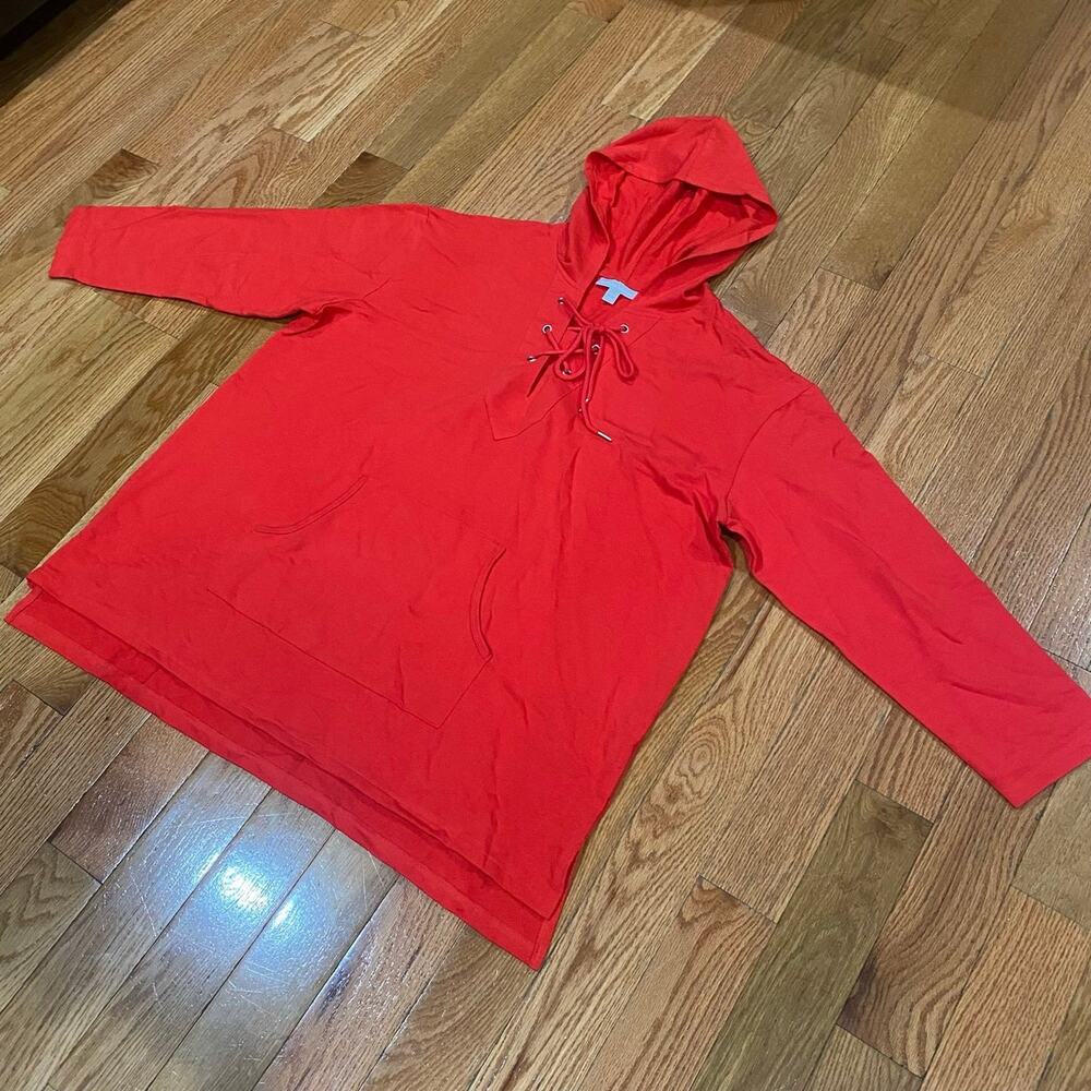 Woman Within Red Lace-Up Long Sleeve Sweater Hoodie Women's Plus Size 1X